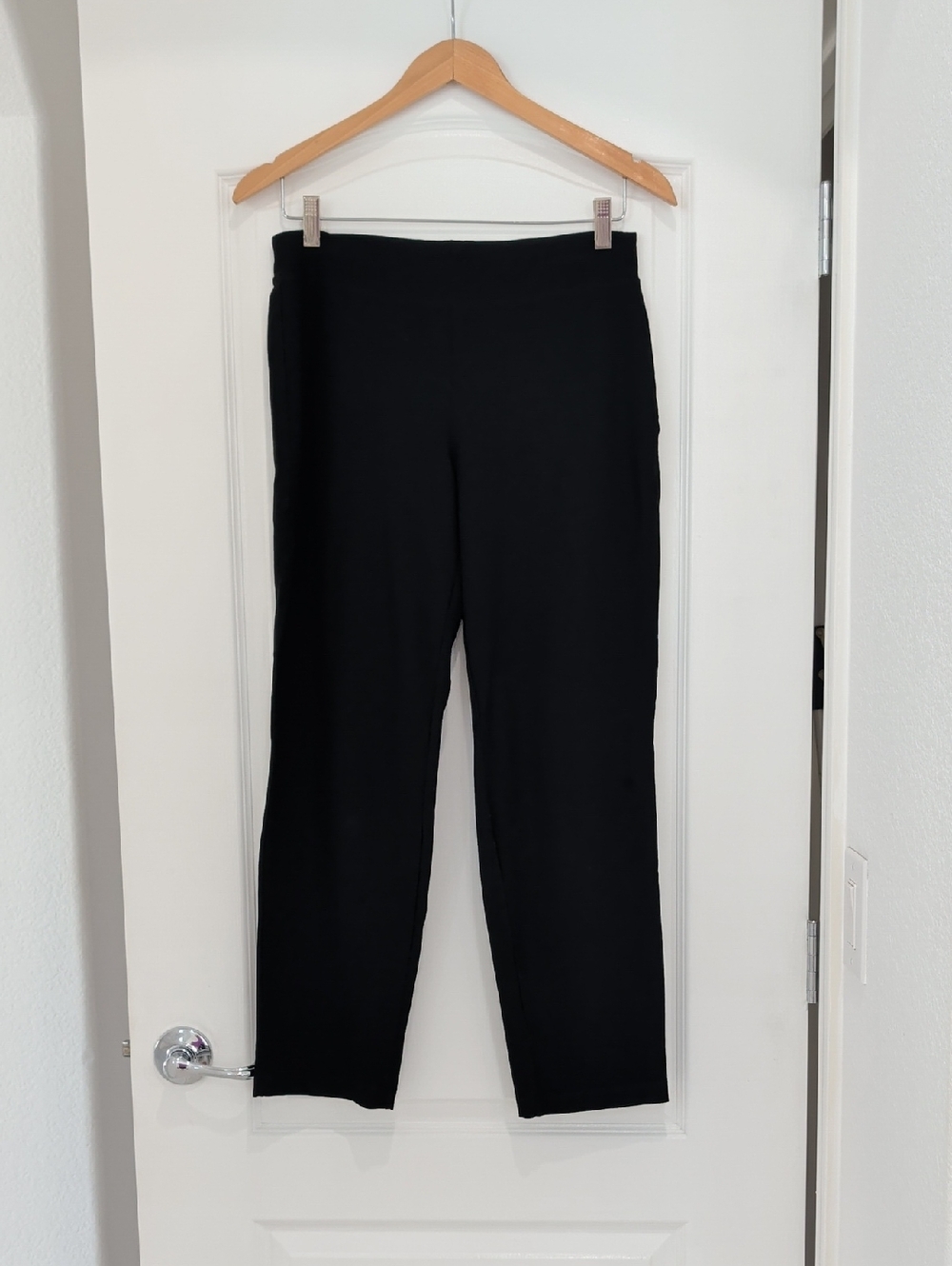 Eileen Fisher Jet Black Pull On Relaxed Straight Leg Stretchy Pants SP MP S / M